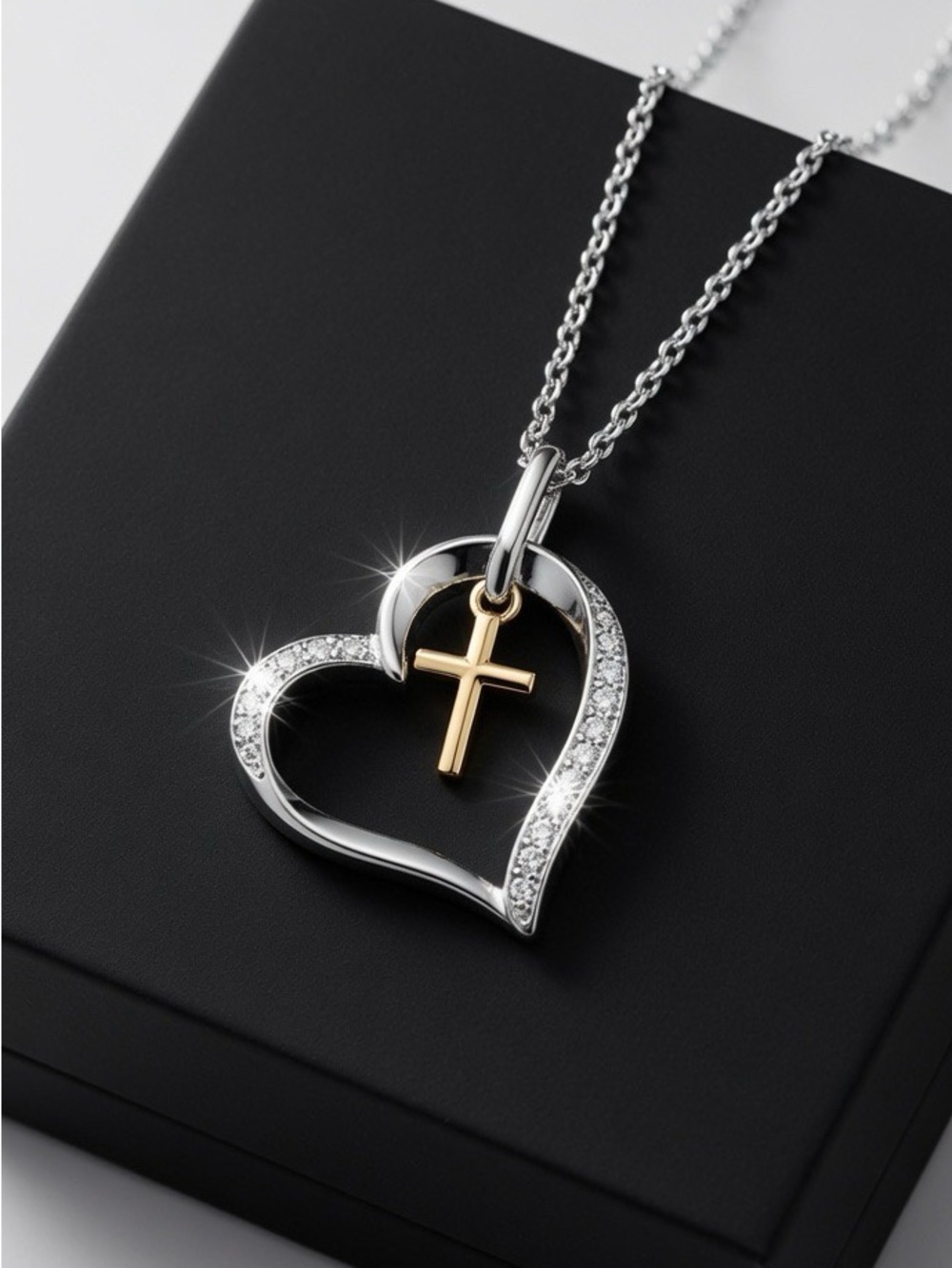 Sterling Silver Heart Pendant with Diamond Cross  Necklace | Zales 18”